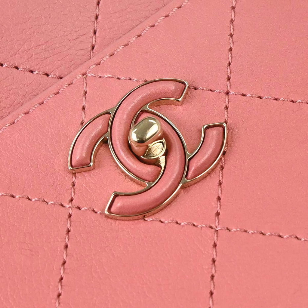 Chanel 2019 Pink Calfskin Stitched CC Flap Shoulder Bag