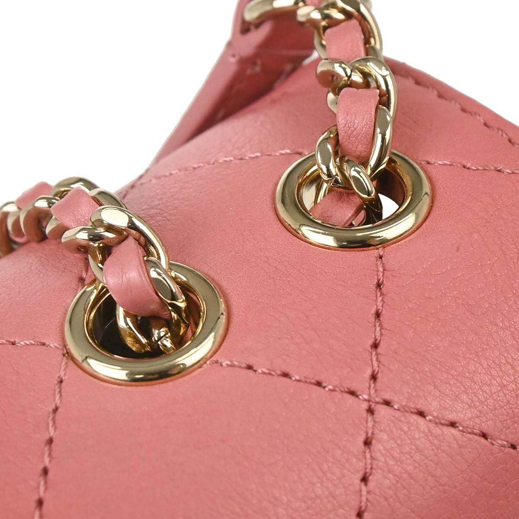 Chanel 2019 Pink Calfskin Stitched CC Flap Shoulder Bag