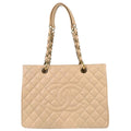 Chanel 2010-2011 Beige Caviar Skin Grand Shopping Tote GST Chain Handbag