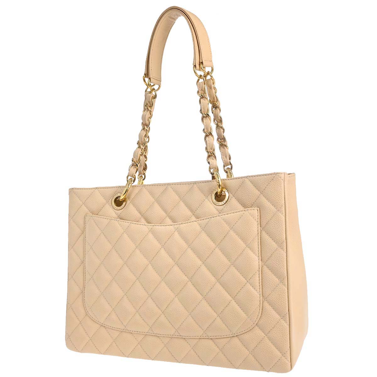 Chanel 2010-2011 Beige Caviar Skin Grand Shopping Tote GST Chain Handbag