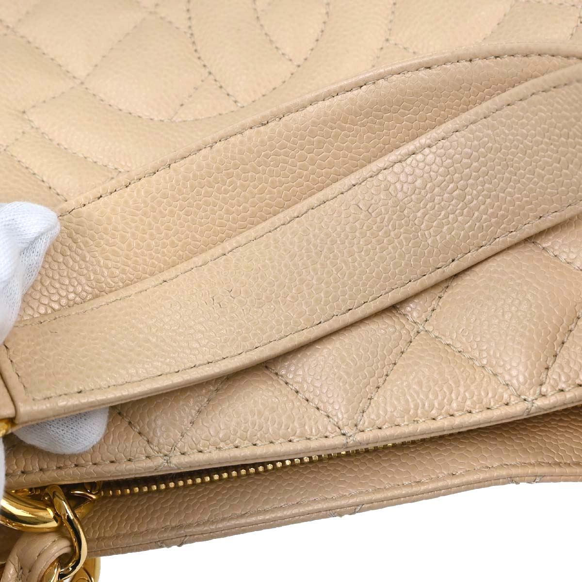 Chanel 2010-2011 Beige Caviar Skin Grand Shopping Tote GST Chain Handbag