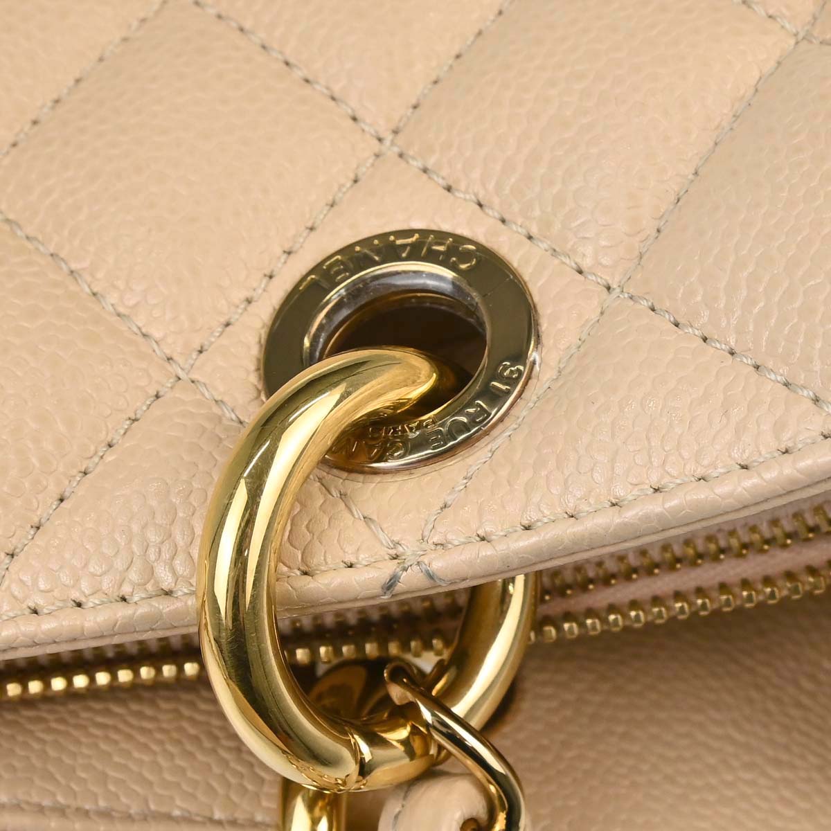 Chanel 2010-2011 Beige Caviar Skin Grand Shopping Tote GST Chain Handbag