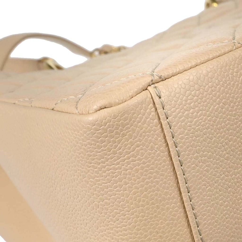 Chanel 2010-2011 Beige Caviar Skin Grand Shopping Tote GST Chain Handbag