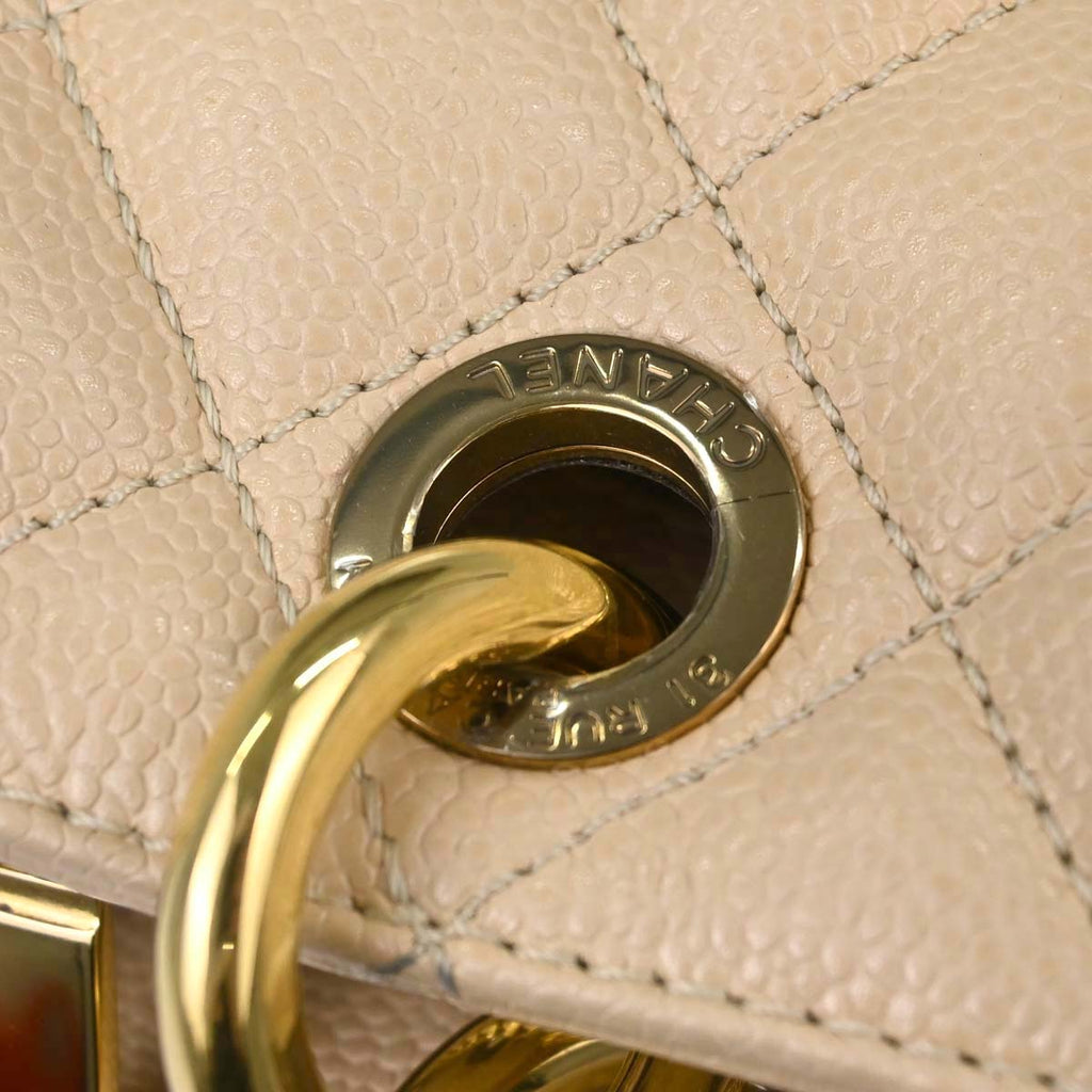 Chanel 2010-2011 Beige Caviar Skin Grand Shopping Tote GST Chain Handbag