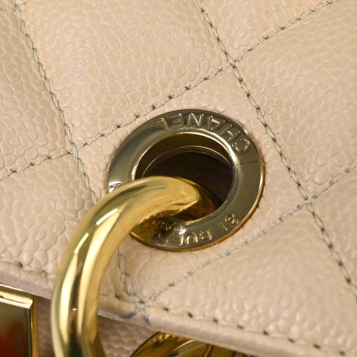 Chanel 2010-2011 Beige Caviar Skin Grand Shopping Tote GST Chain Handbag