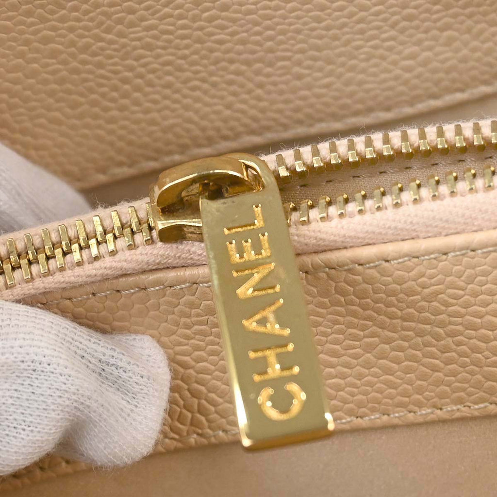 Chanel 2010-2011 Beige Caviar Skin Grand Shopping Tote GST Chain Handbag