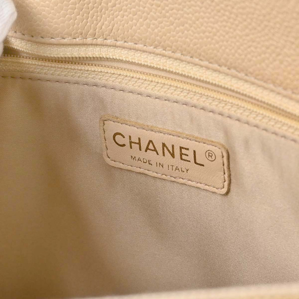 Chanel 2010-2011 Beige Caviar Skin Grand Shopping Tote GST Chain Handbag
