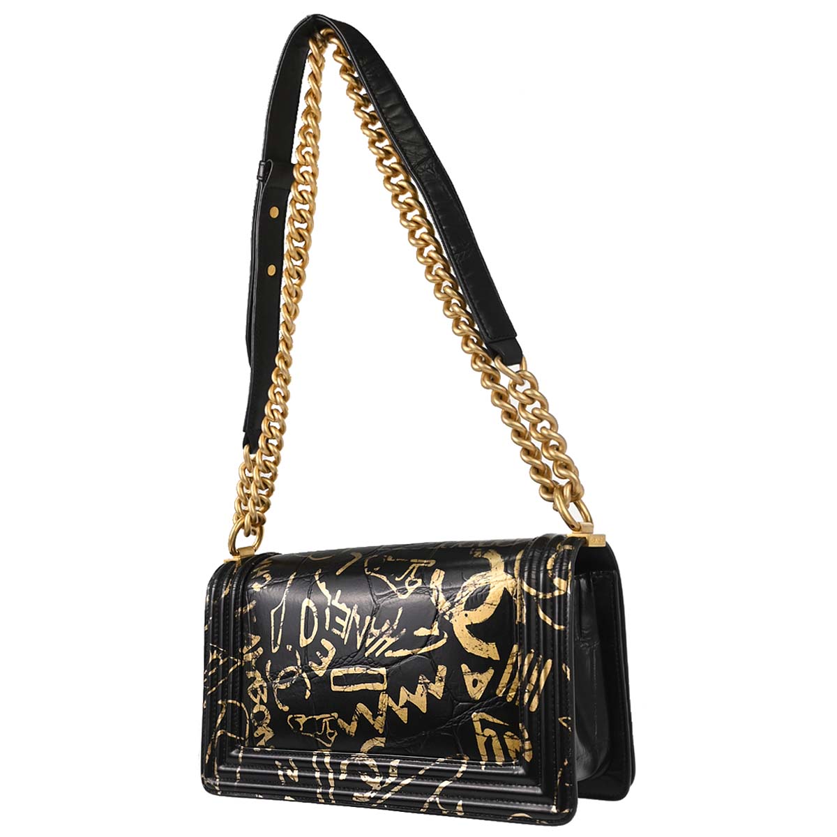 Boy Chanel 2019 Black Calfskin Graffiti Medium Chain Shoulder Bag