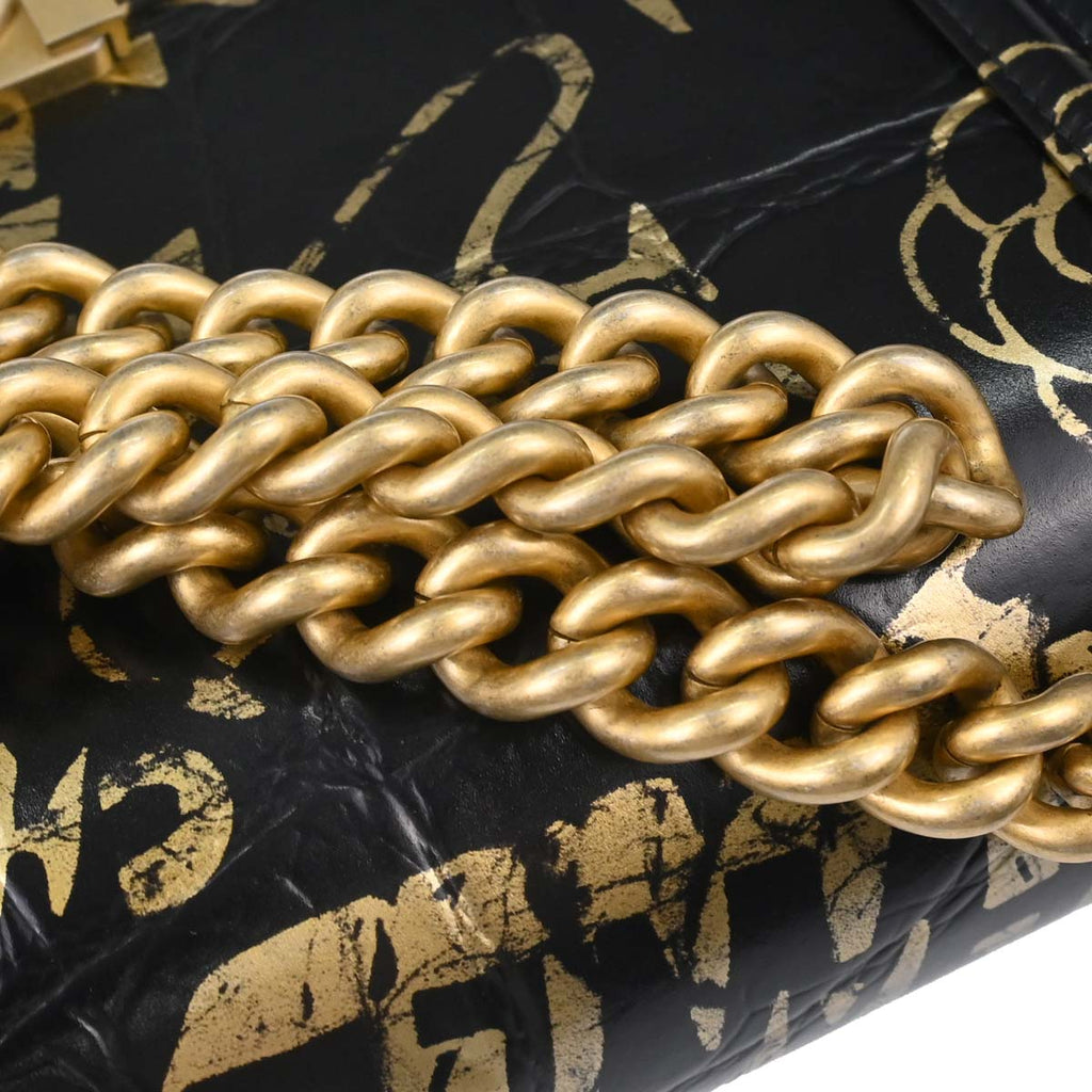 Boy Chanel 2019 Black Calfskin Graffiti Medium Chain Shoulder Bag