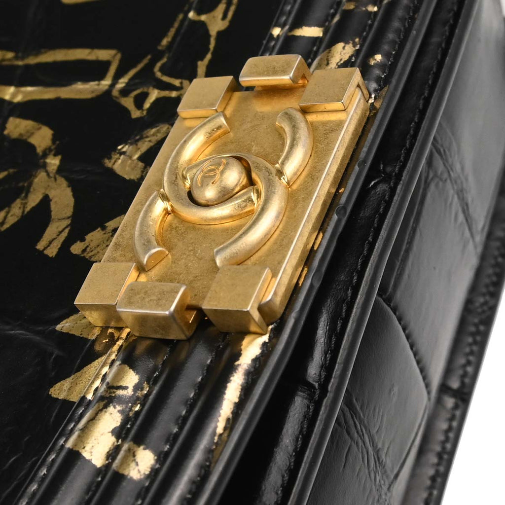 Boy Chanel 2019 Black Calfskin Graffiti Medium Chain Shoulder Bag