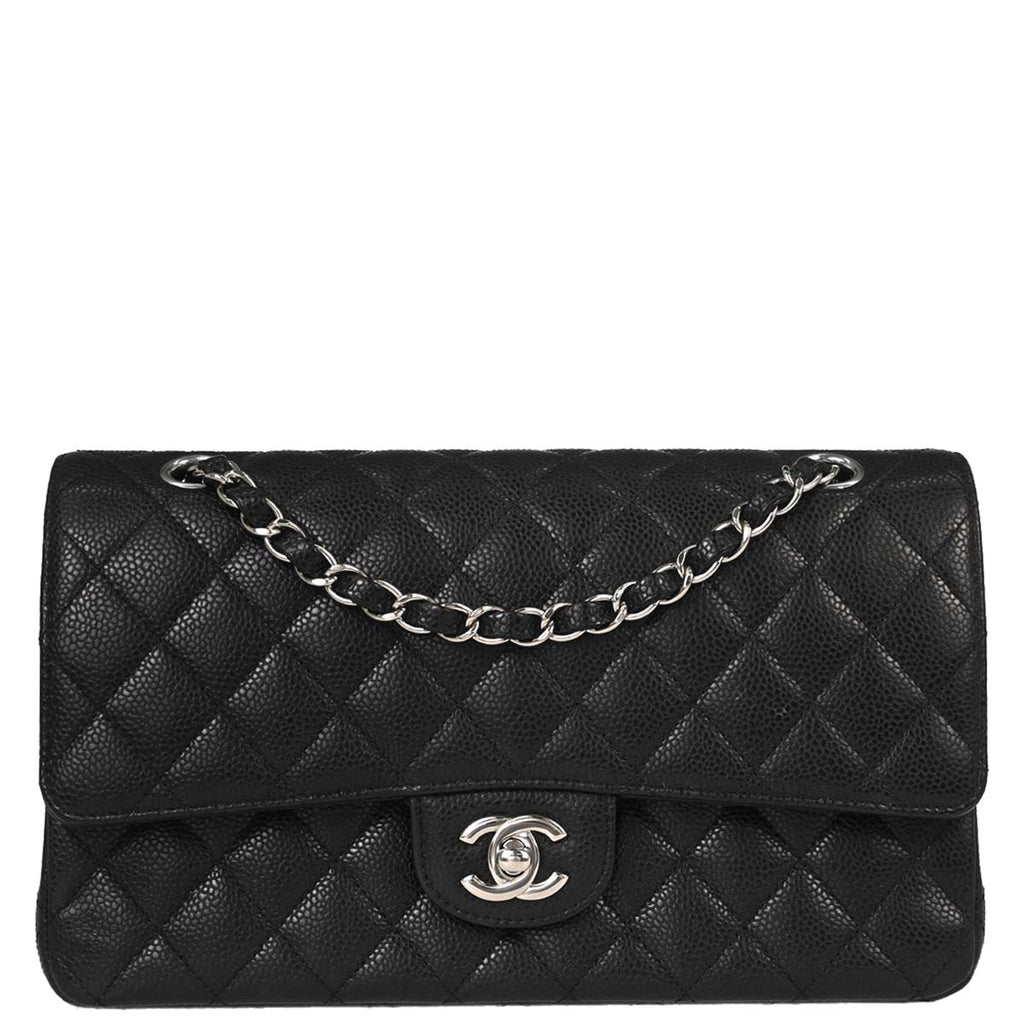 Chanel 2016-2017 Black Caviar Skin Medium Classic Double Flap Shoulder Bag