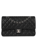 Chanel 2016-2017 Black Caviar Skin Medium Classic Double Flap Shoulder Bag