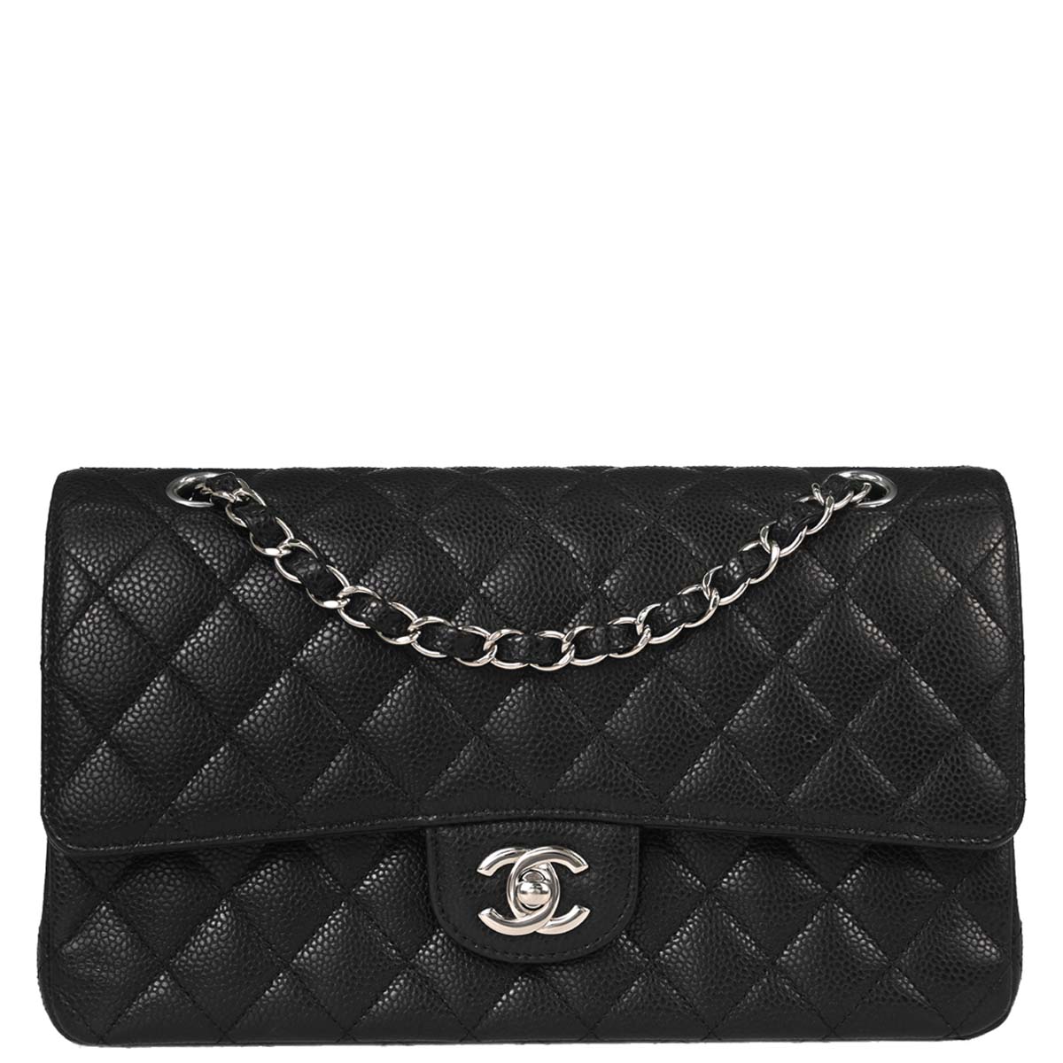 Chanel 2016-2017 Black Caviar Skin Medium Classic Double Flap Shoulder Bag