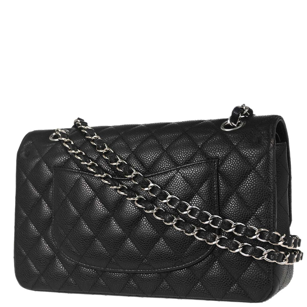 Chanel 2016-2017 Black Caviar Skin Medium Classic Double Flap Shoulder Bag