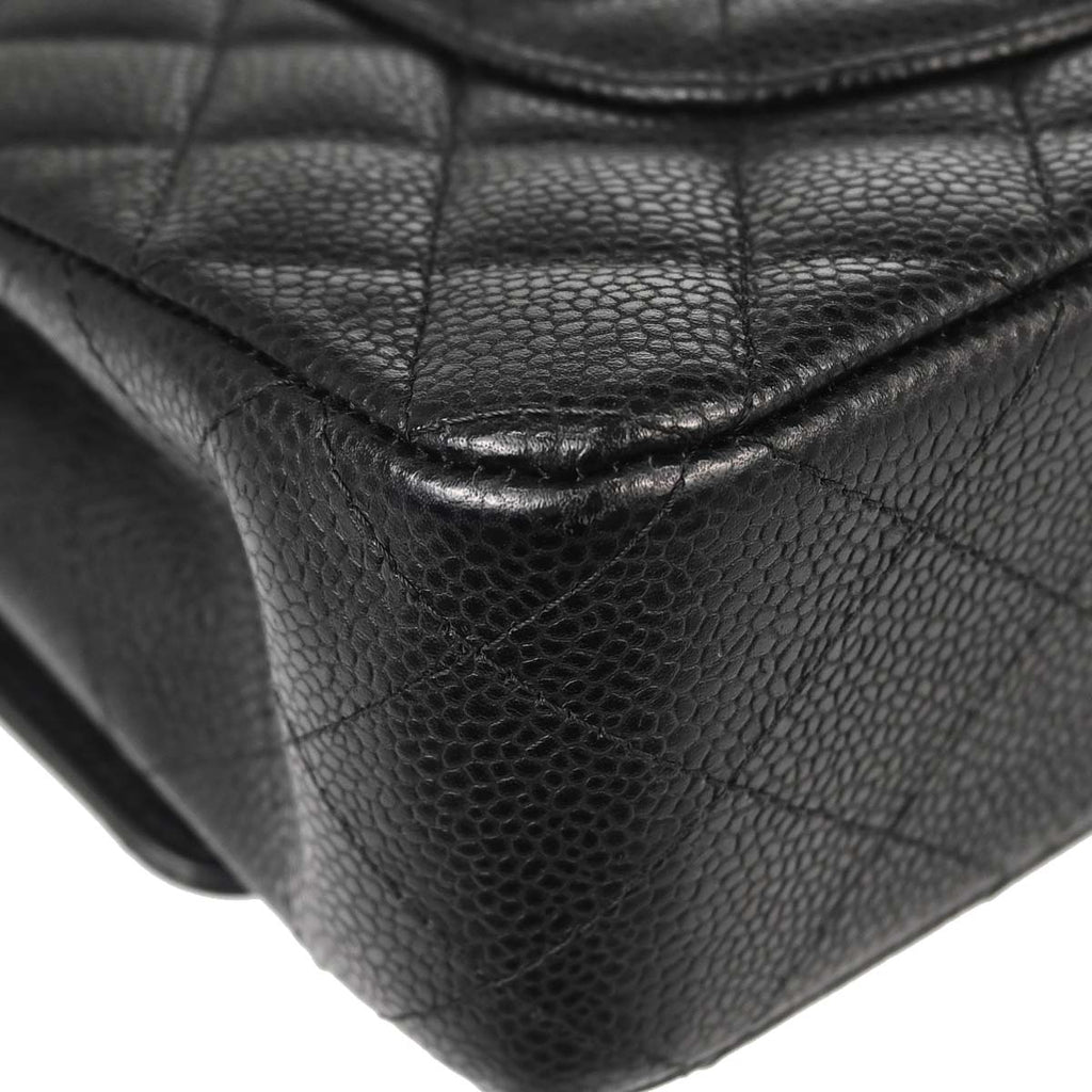 Chanel 2016-2017 Black Caviar Skin Medium Classic Double Flap Shoulder Bag