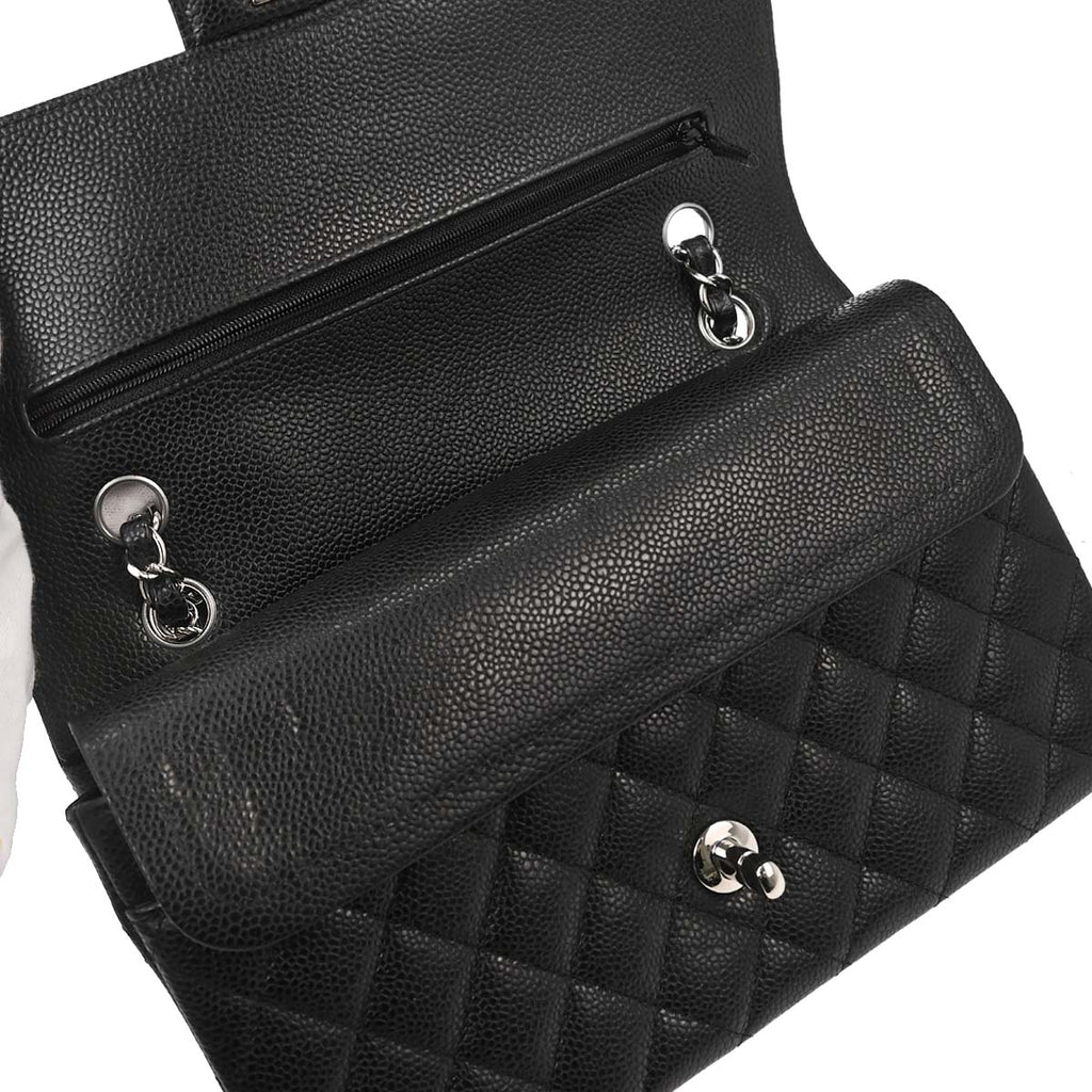 Chanel 2016-2017 Black Caviar Skin Medium Classic Double Flap Shoulder Bag