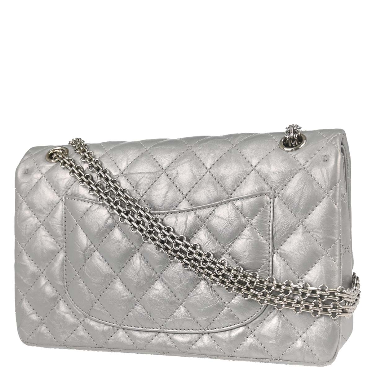 Chanel 2017-2018 Silver Calfskin 2.55 Double Flap Shoulder Bag