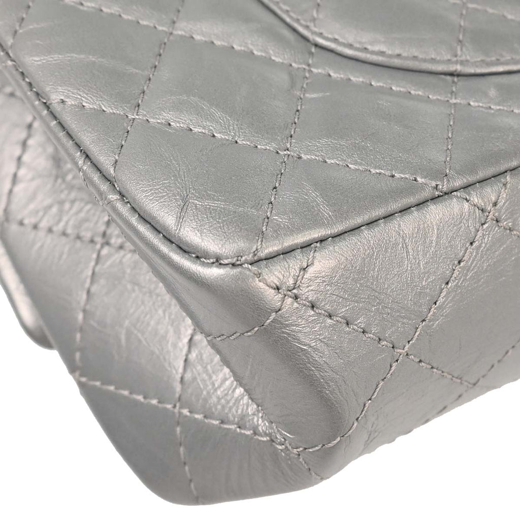 Chanel 2017-2018 Silver Calfskin 2.55 Double Flap Shoulder Bag