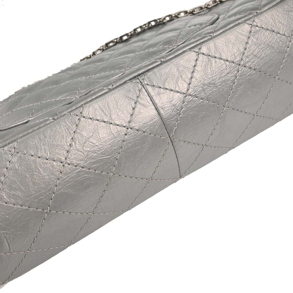 Chanel 2017-2018 Silver Calfskin 2.55 Double Flap Shoulder Bag