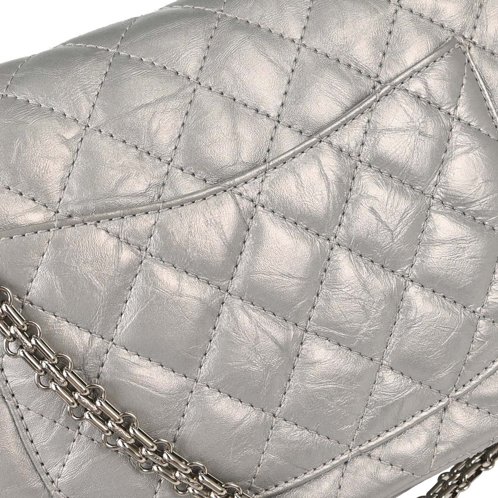 Chanel 2017-2018 Silver Calfskin 2.55 Double Flap Shoulder Bag