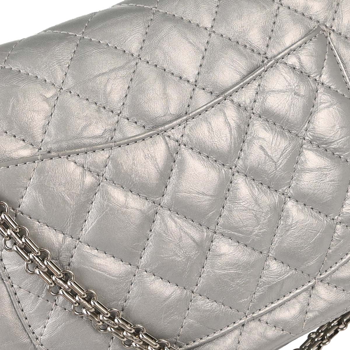 Chanel 2017-2018 Silver Calfskin 2.55 Double Flap Shoulder Bag