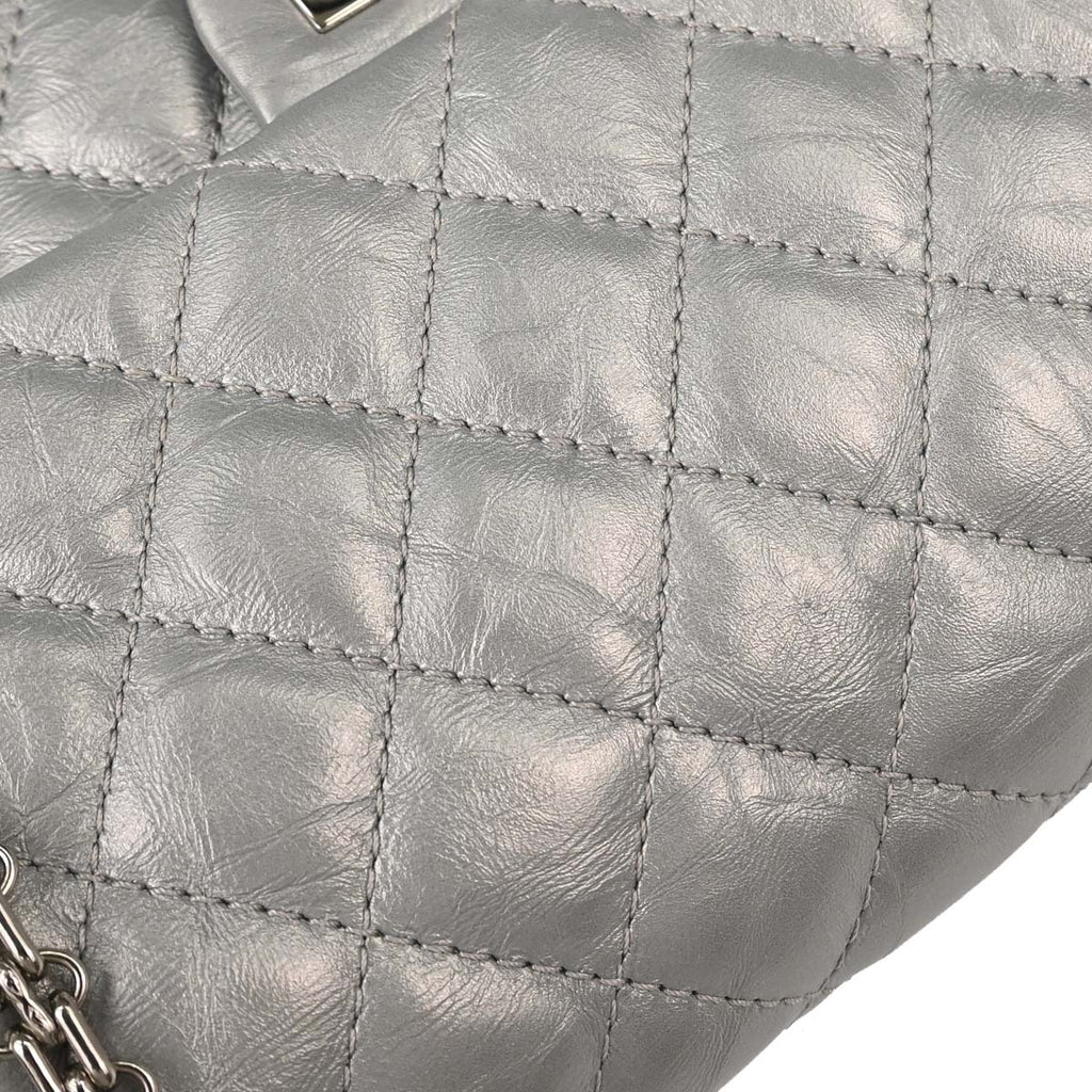 Chanel 2017-2018 Silver Calfskin 2.55 Double Flap Shoulder Bag