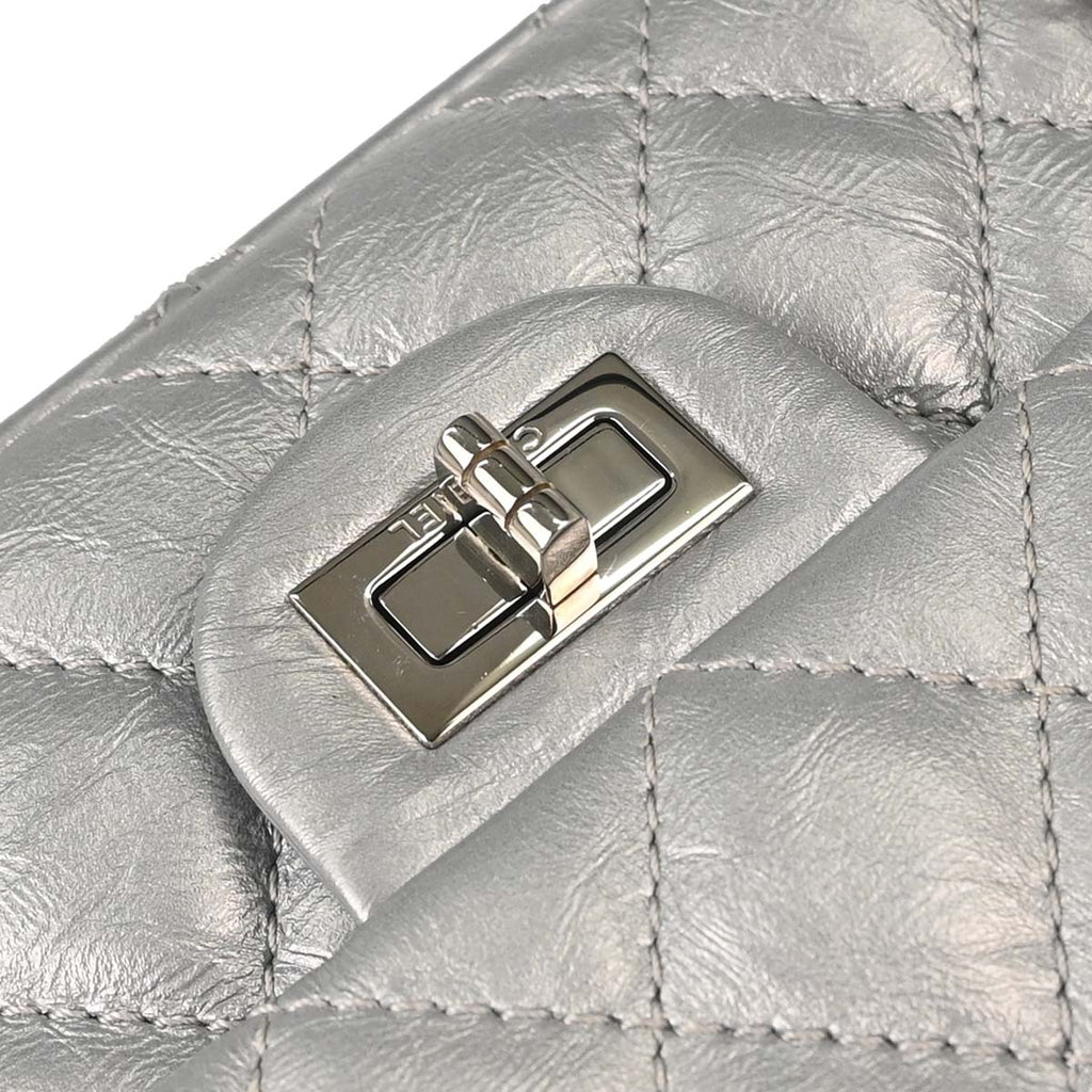 Chanel 2017-2018 Silver Calfskin 2.55 Double Flap Shoulder Bag