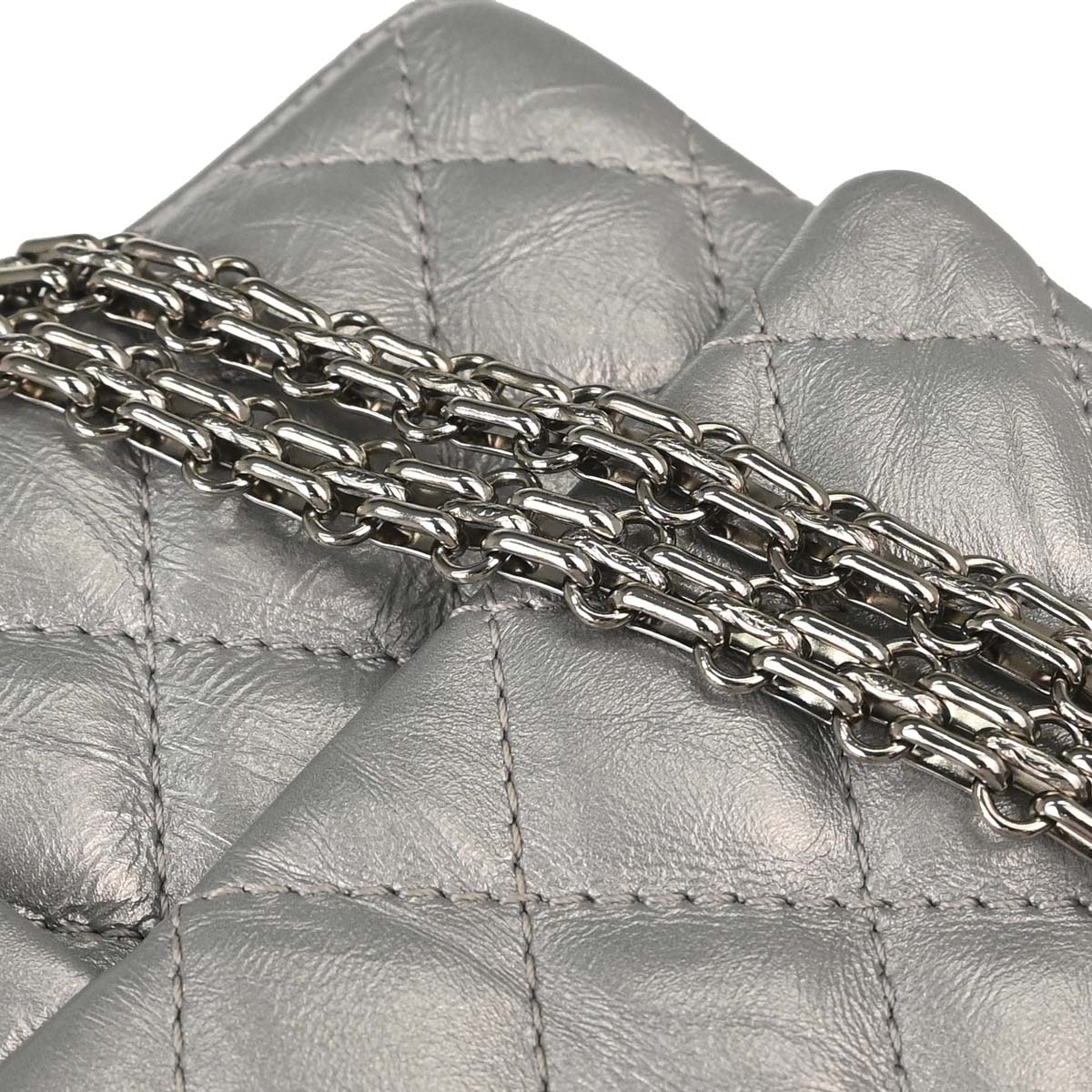 Chanel 2017-2018 Silver Calfskin 2.55 Double Flap Shoulder Bag