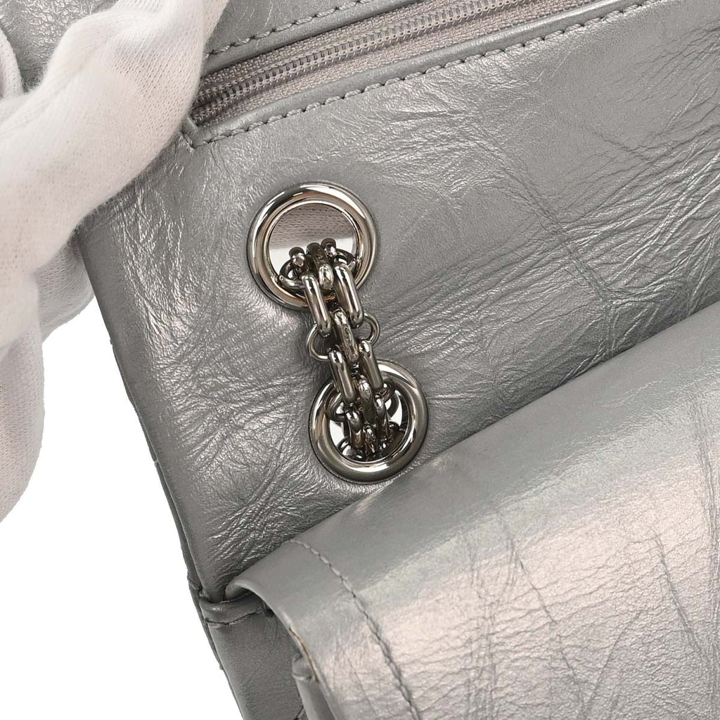 Chanel 2017-2018 Silver Calfskin 2.55 Double Flap Shoulder Bag