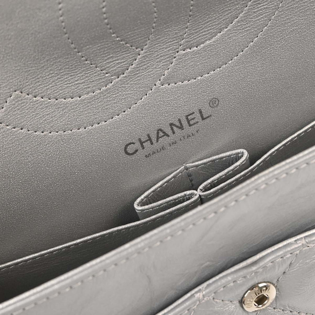 Chanel 2017-2018 Silver Calfskin 2.55 Double Flap Shoulder Bag