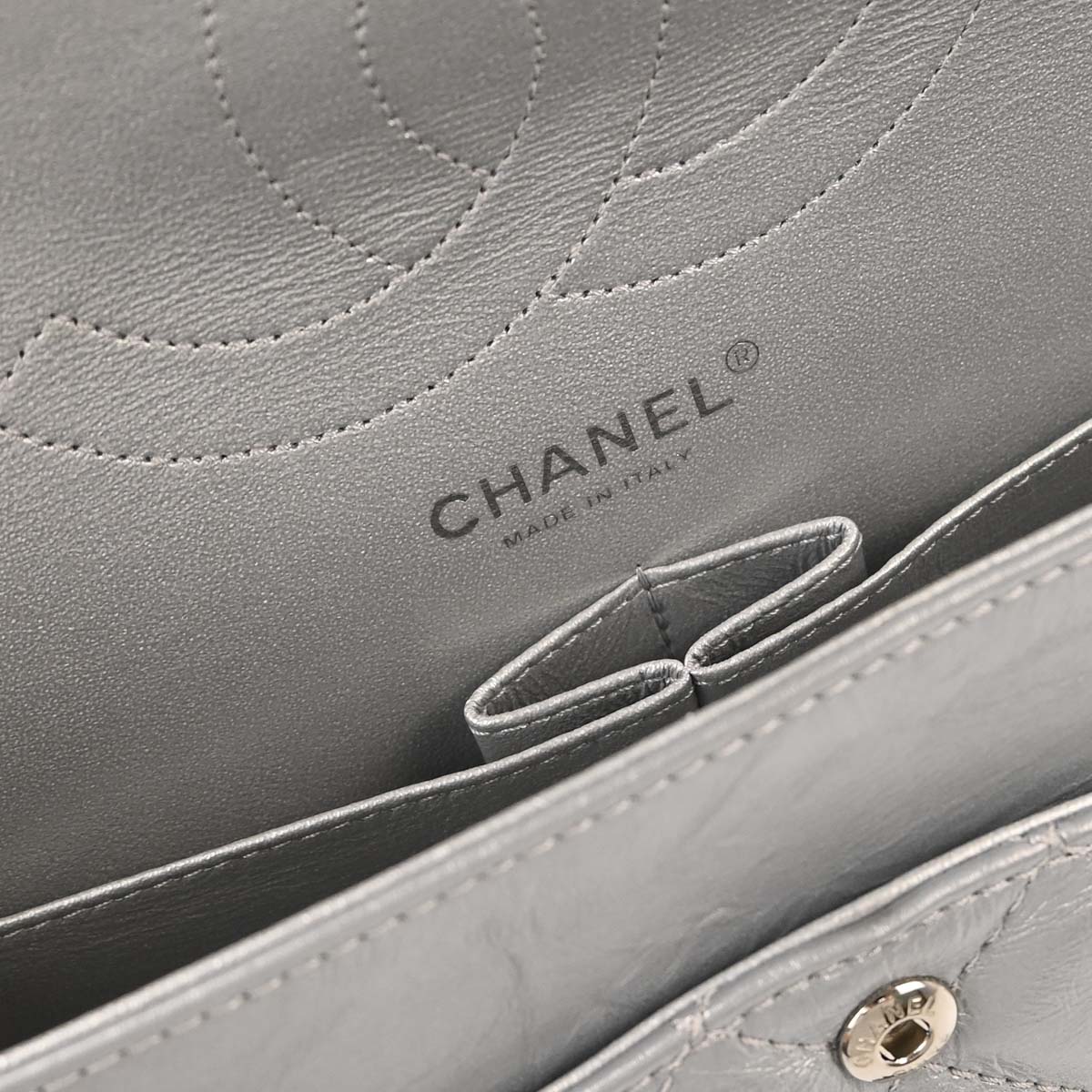 Chanel 2017-2018 Silver Calfskin 2.55 Double Flap Shoulder Bag
