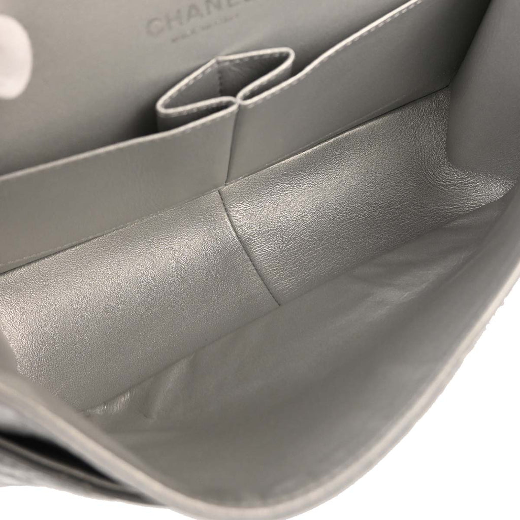 Chanel 2017-2018 Silver Calfskin 2.55 Double Flap Shoulder Bag