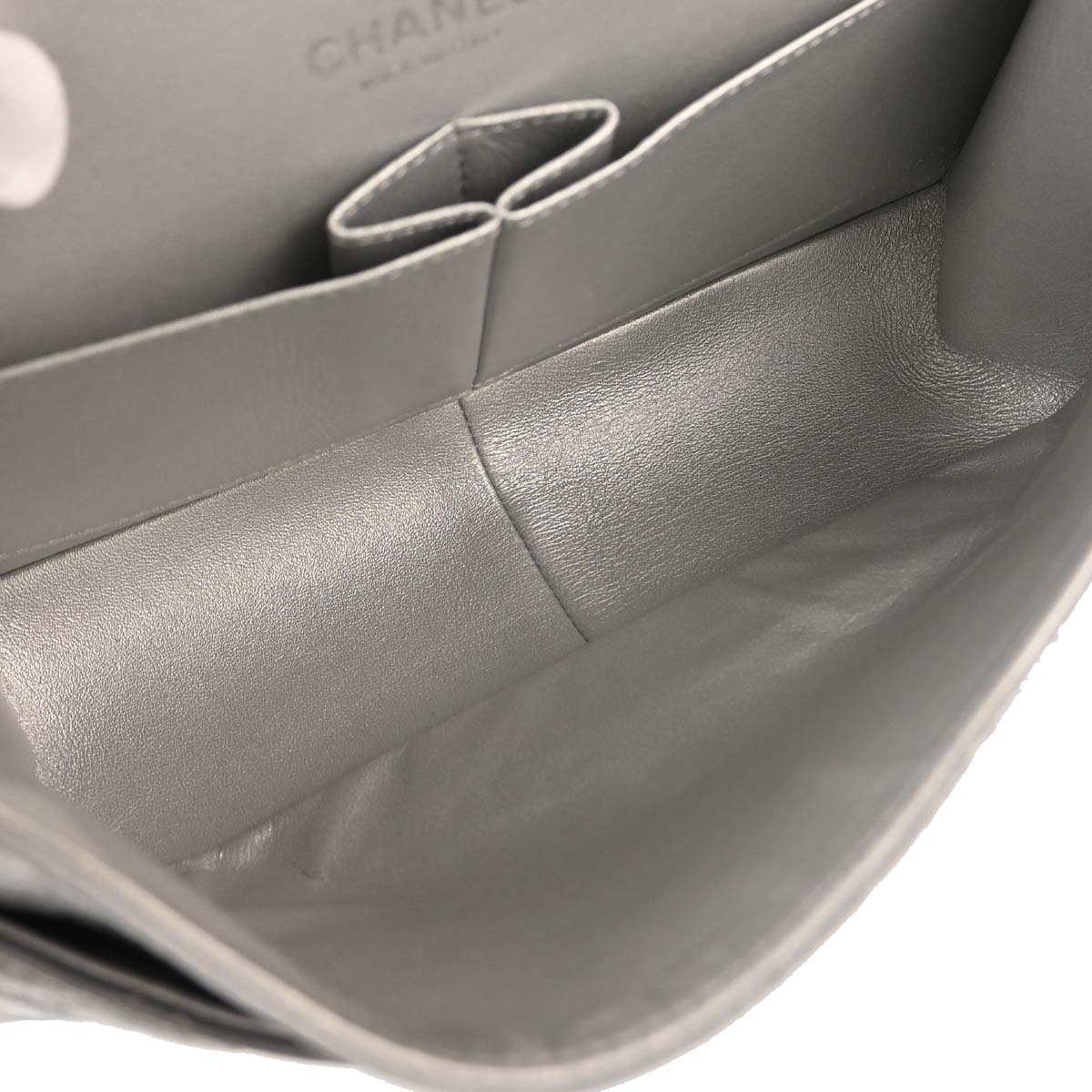 Chanel 2017-2018 Silver Calfskin 2.55 Double Flap Shoulder Bag