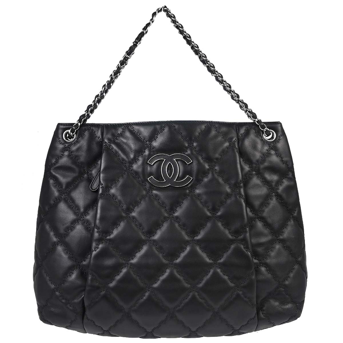 Chanel 2013-2014 Black Lambskin Hamptons Tote Handbag