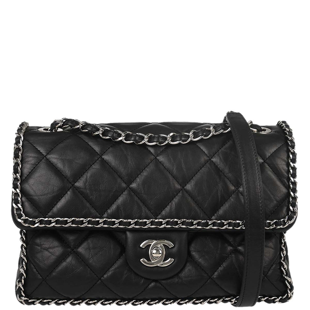 Chanel 2019 Black Calfskin Chain All Over Flap Shoulder Bag