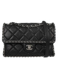 Chanel 2019 Black Calfskin Chain All Over Flap Shoulder Bag