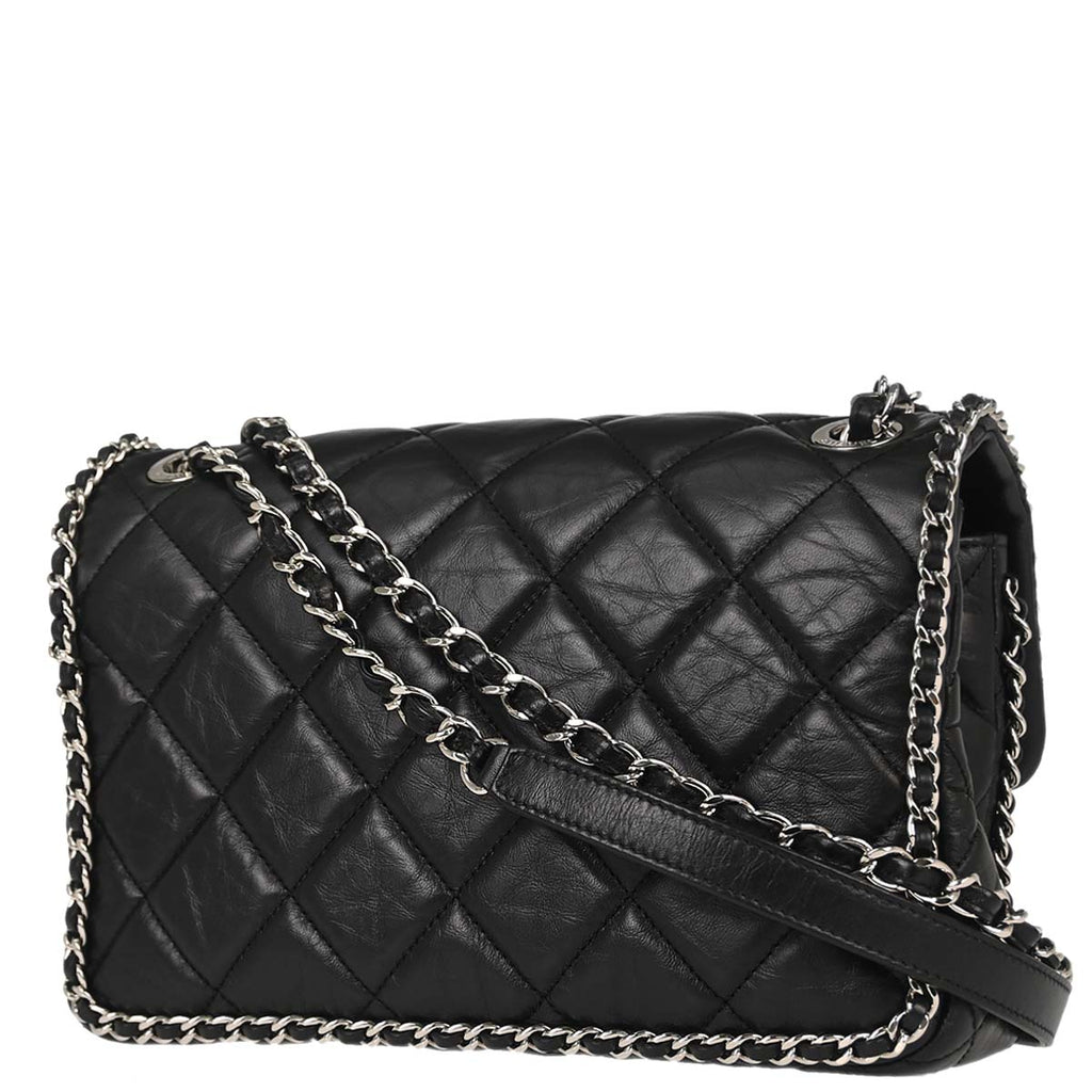 Chanel 2019 Black Calfskin Chain All Over Flap Shoulder Bag