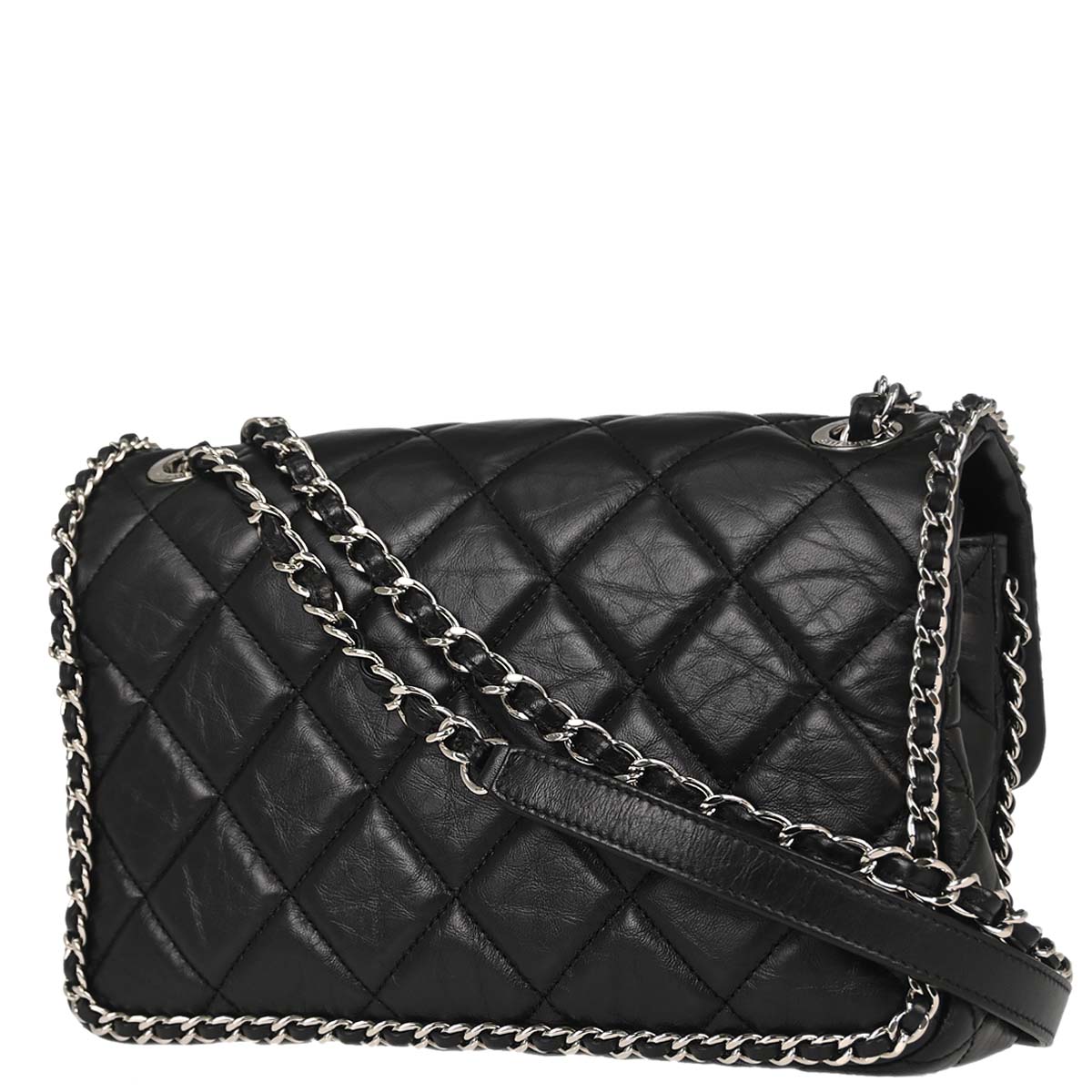 Chanel 2019 Black Calfskin Chain All Over Flap Shoulder Bag