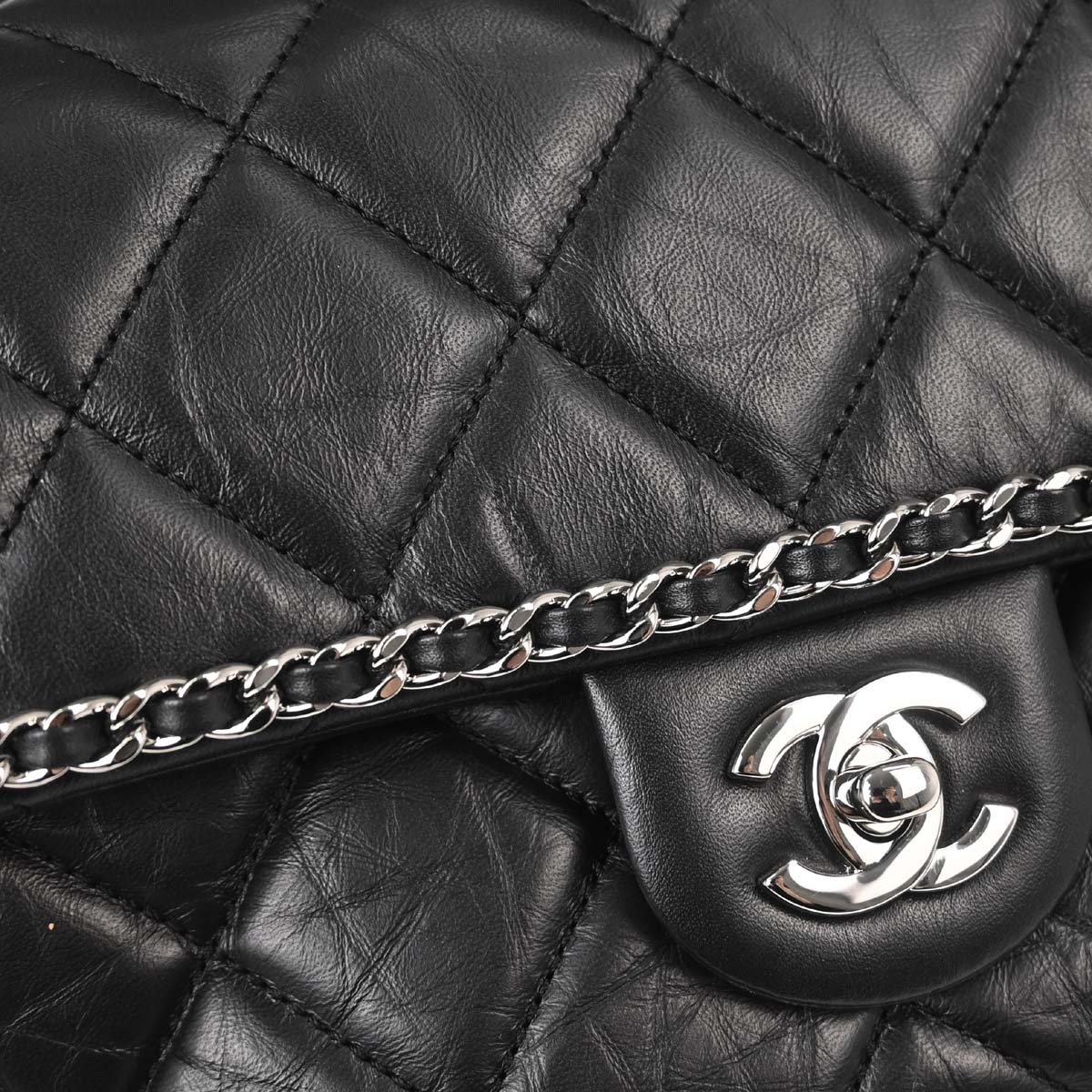 Chanel 2019 Black Calfskin Chain All Over Flap Shoulder Bag