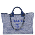 Chanel 2018 Blue Tweed Medium Deauville 2way Shoulder Tote Handbag