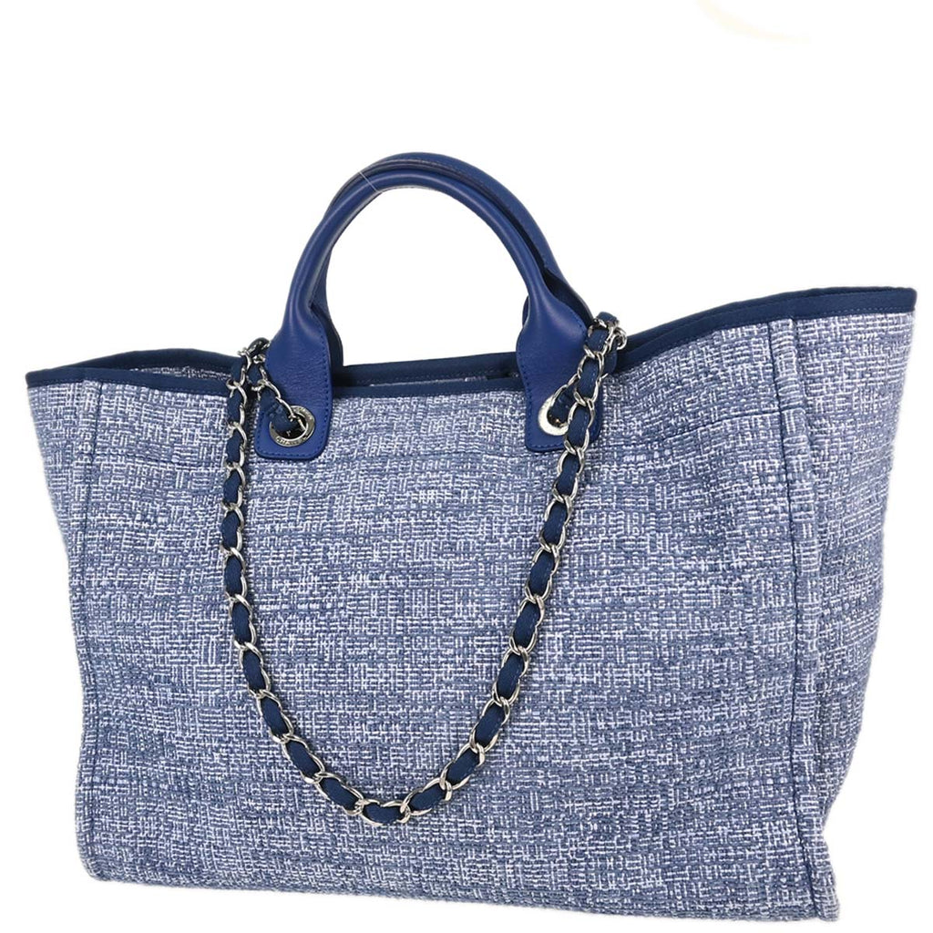 Chanel 2018 Blue Tweed Medium Deauville 2way Shoulder Tote Handbag