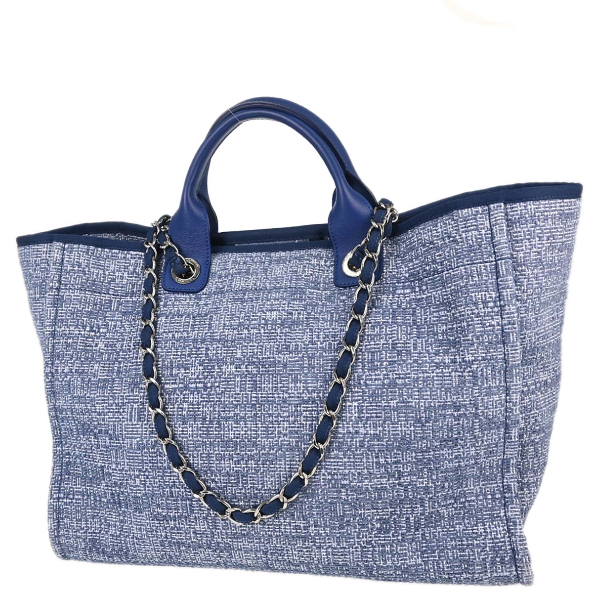 Chanel 2018 Blue Tweed Medium Deauville 2way Shoulder Tote Handbag