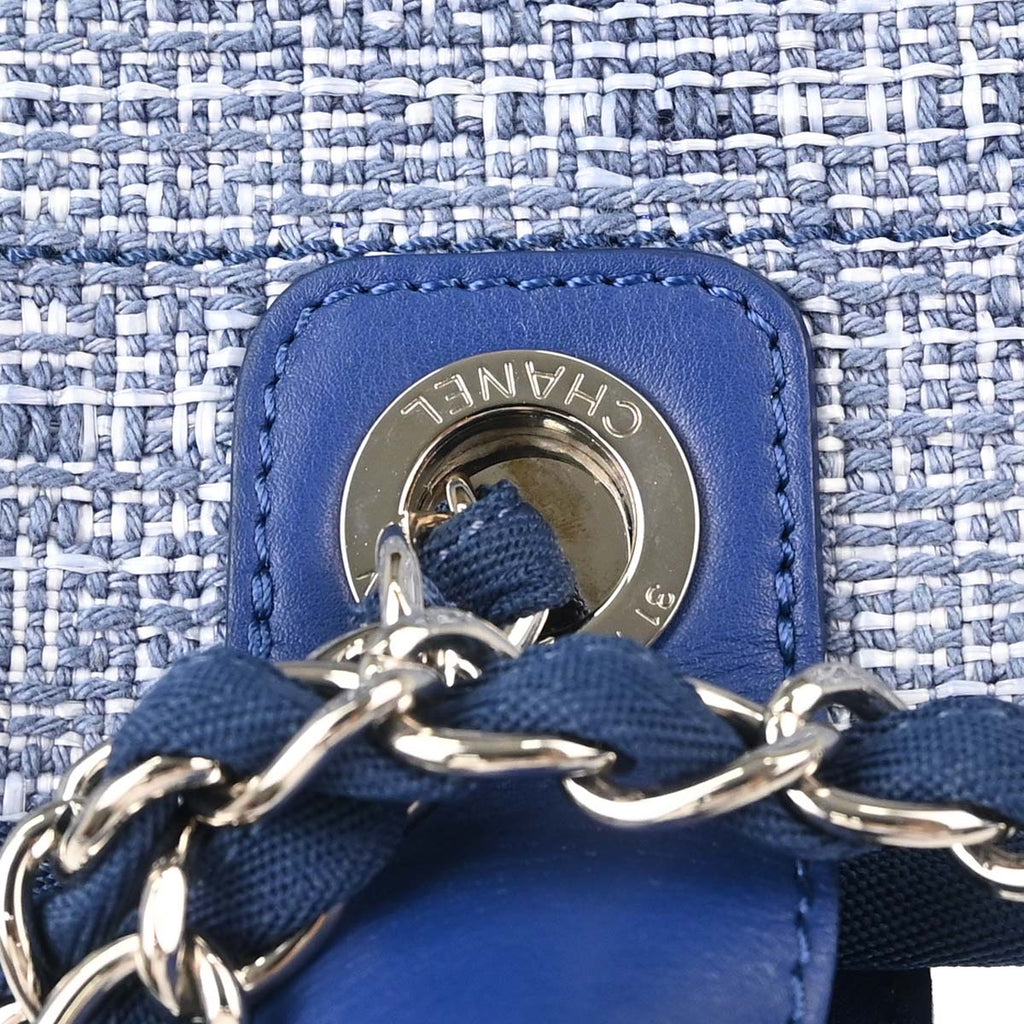 Chanel 2018 Blue Tweed Medium Deauville 2way Shoulder Tote Handbag