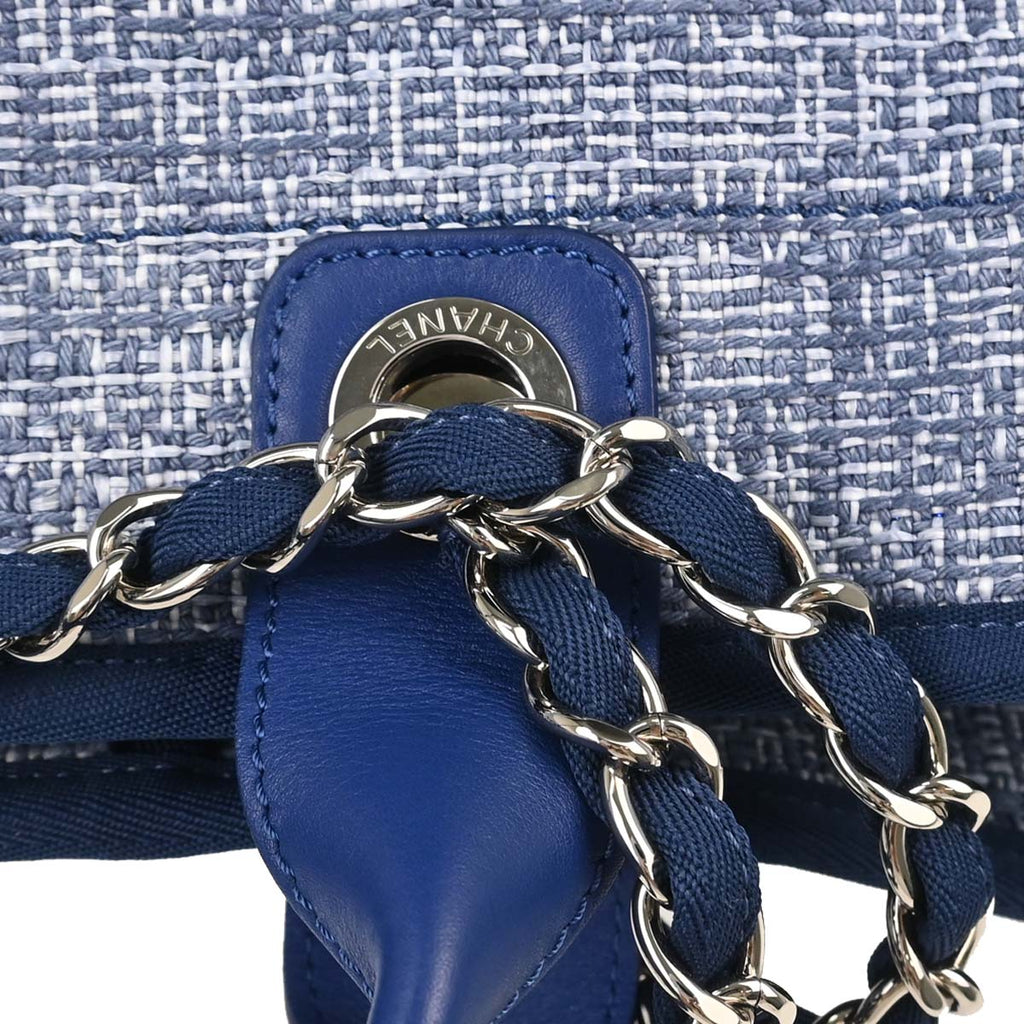 Chanel 2018 Blue Tweed Medium Deauville 2way Shoulder Tote Handbag