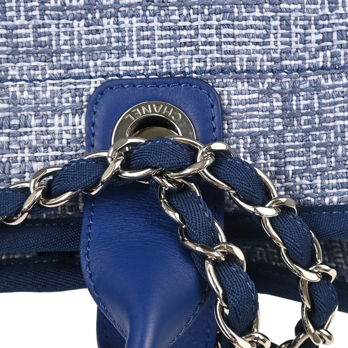 Chanel 2018 Blue Tweed Medium Deauville 2way Shoulder Tote Handbag