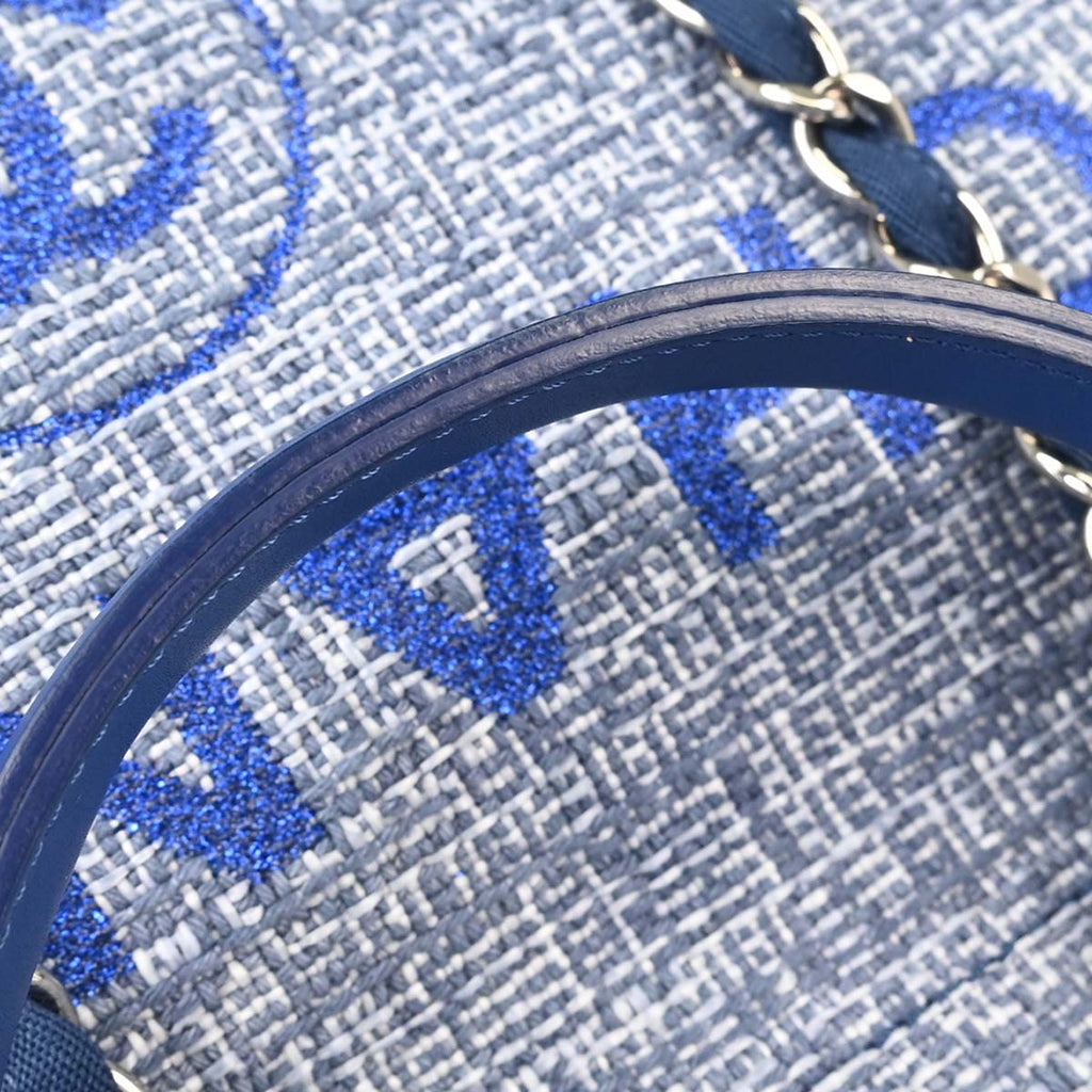 Chanel 2018 Blue Tweed Medium Deauville 2way Shoulder Tote Handbag