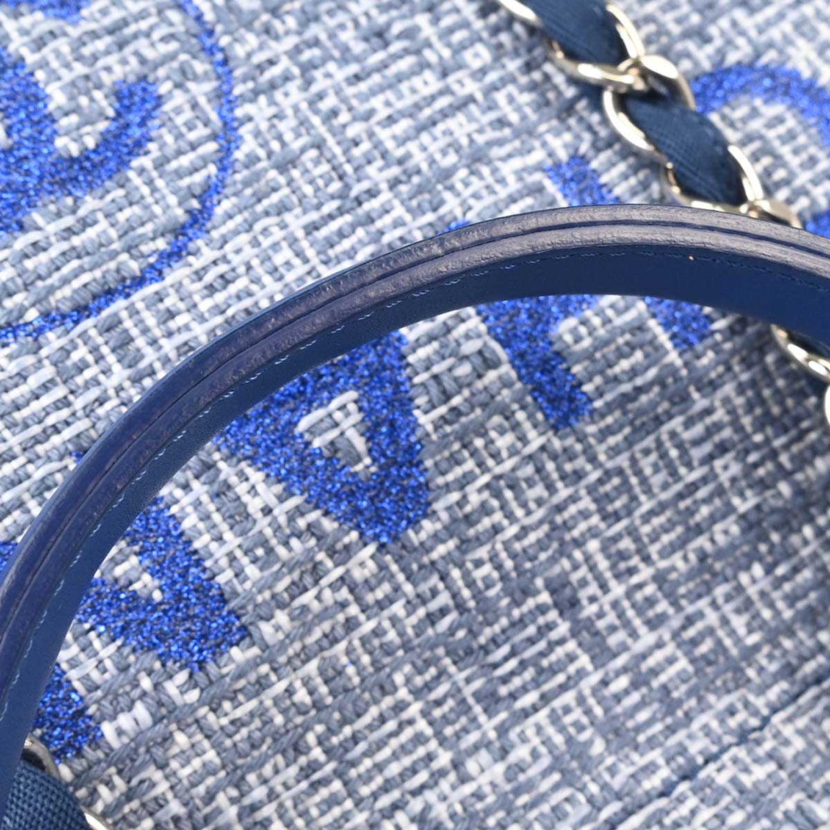Chanel 2018 Blue Tweed Medium Deauville 2way Shoulder Tote Handbag