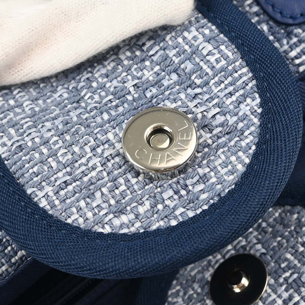 Chanel 2018 Blue Tweed Medium Deauville 2way Shoulder Tote Handbag