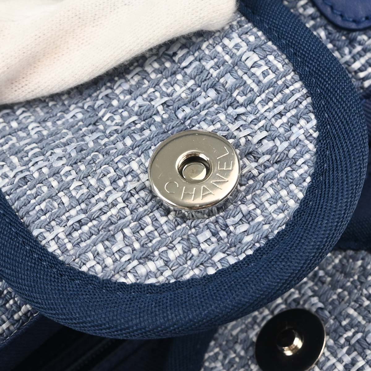 Chanel 2018 Blue Tweed Medium Deauville 2way Shoulder Tote Handbag