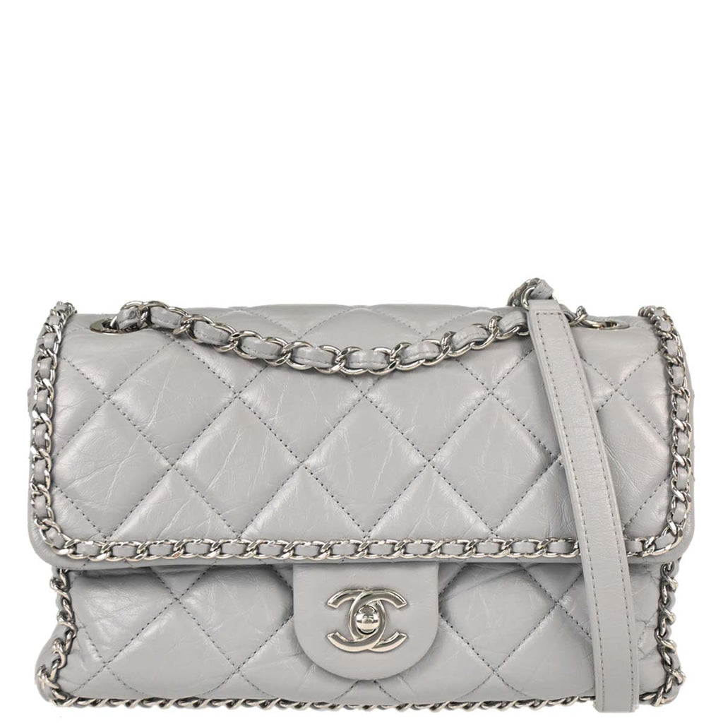 Chanel Gray Calfskin Around Chain Shoulder Bag